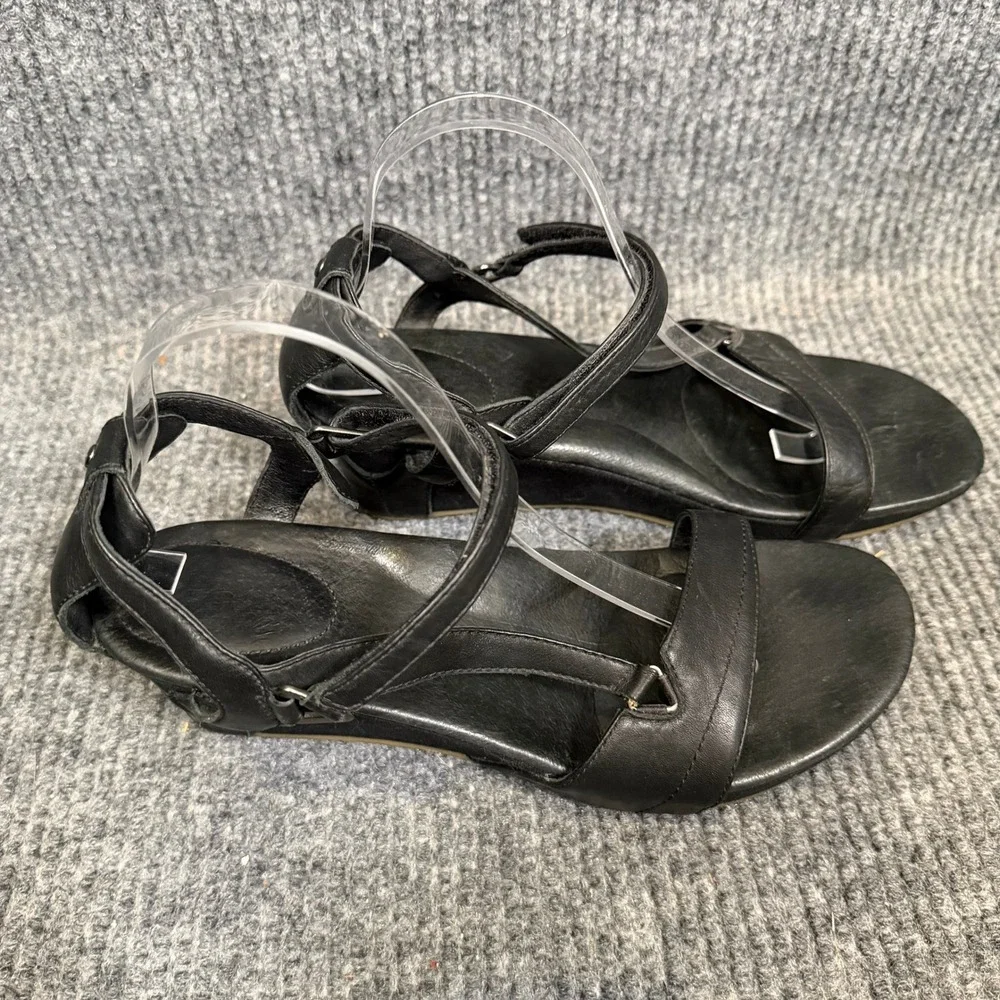 Teva Capri Leather Wedge Sandals Women US 11 EU 42 Black Comfort Travel Walking